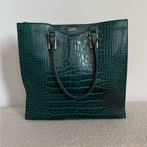 Hugo Boss Croc-Embossed Leather Tote Bag | Emerald Green